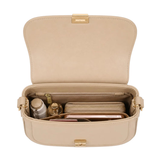Arzona Beige Aurelia Luxe Gold Accent Faux Leather Shoulder Handbag