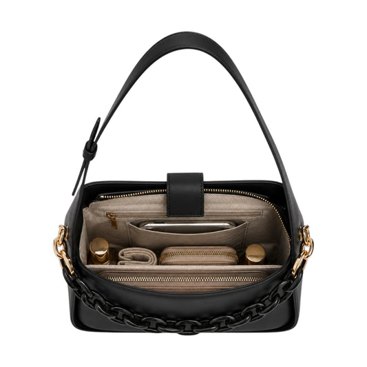 Arzona Black Women’s Shoulder Handbag with Statement Chain Detail