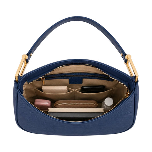 Arzona Navy Shoulder Handbag with Elegant Gold-Tone Strap Accents