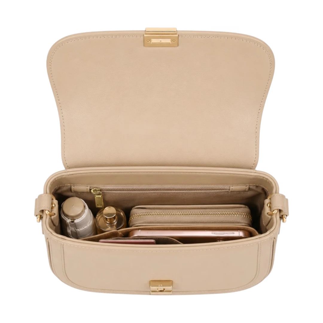 Arzona Beige  Aurelia Luxe Gold Accent Faux Leather Shoulder Handbag