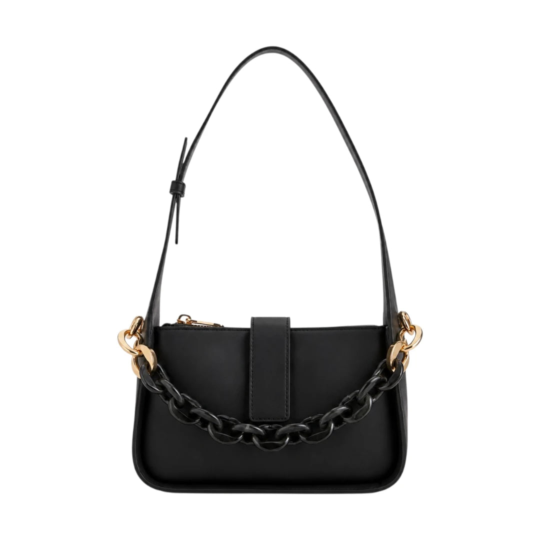 Arzona Black Women’s Shoulder Handbag with Statement Chain Detail