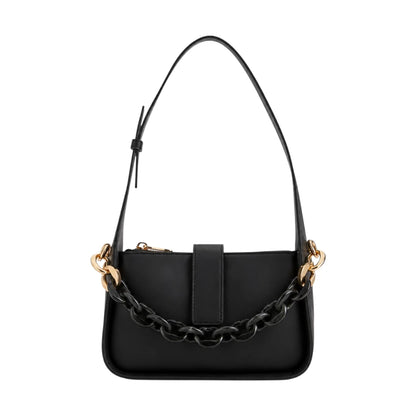 Arzona Black Women’s Shoulder Handbag with Statement Chain Detail