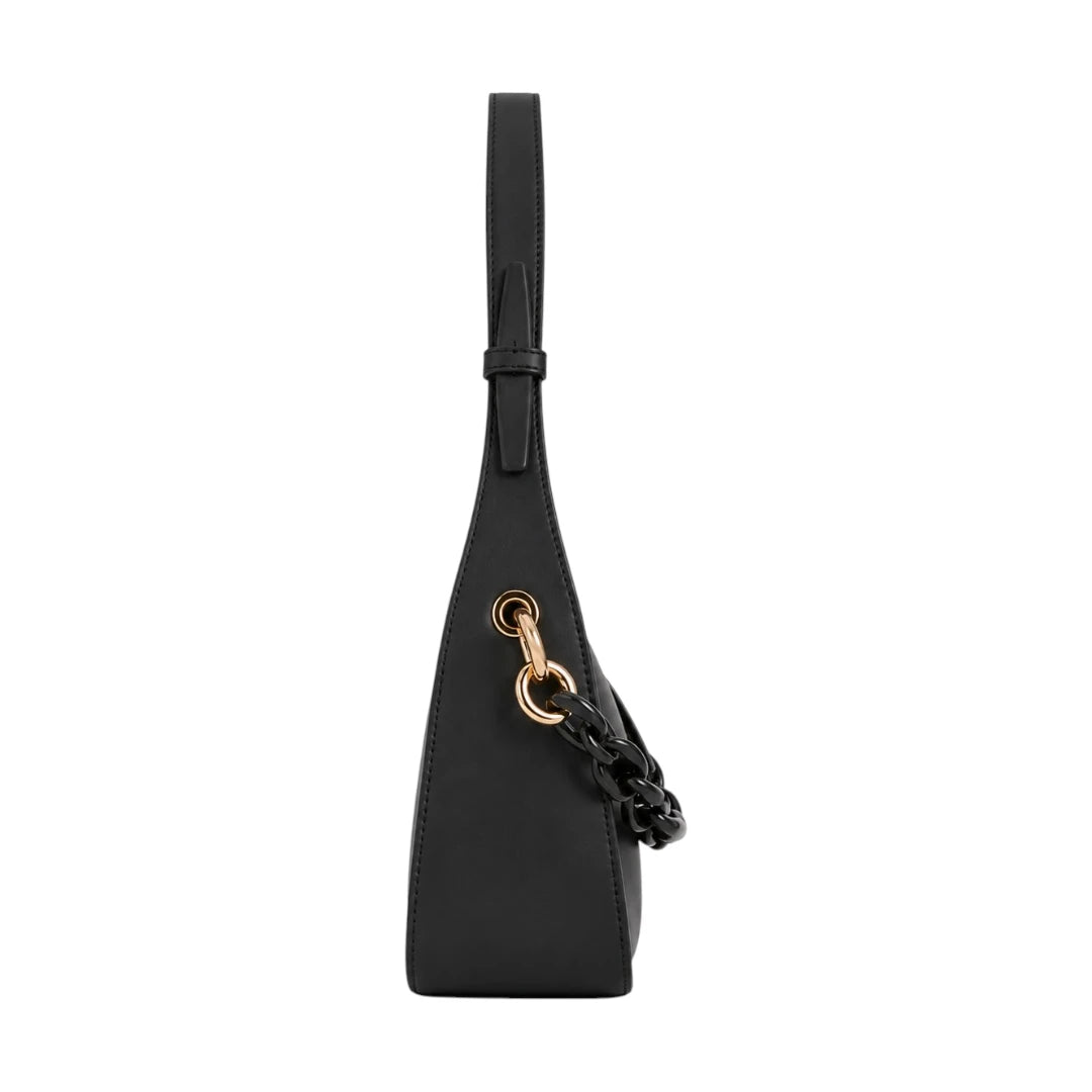 Arzona Black Women’s Shoulder Handbag with Statement Chain Detail